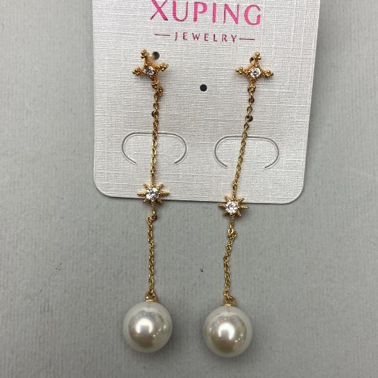 Xuping Earrings with Mallorca Pearls, 8mm diameter, 45mm length, 18K Gold Plating