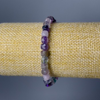 Fluorite bracelet with natural stone, faceted cube beads, 6mm diameter ±, 18cm length (stretch)