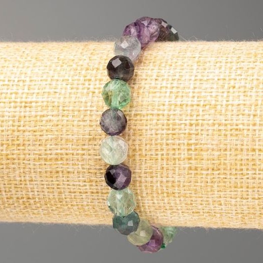 Fluorite bracelet with natural stone, faceted bead, 8 mm diameter ±, length 18 cm (stretch)