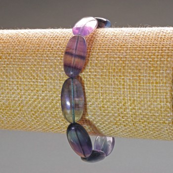 Oval Fluorite Bracelet, Natural Stone, 10x20 mm Oval Beads, 18 cm (Stretch)