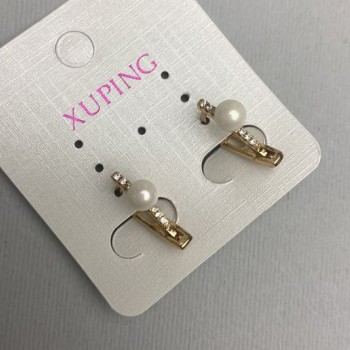 Discount! Xuping earrings with white crystals and a Majorca pearl, diameter about 6 mm, length about 17 mm, 18K gold plating