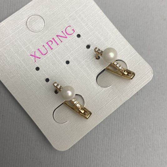 Discount! Xuping earrings with white crystals and a Majorca pearl, diameter about 6 mm, length about 17 mm, 18K gold plating