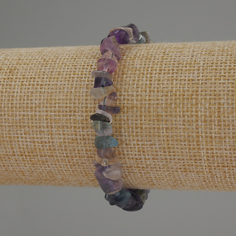 Fluorite natural stone chips bracelet, diameter 7×4 mm, length 18 cm, stretch
