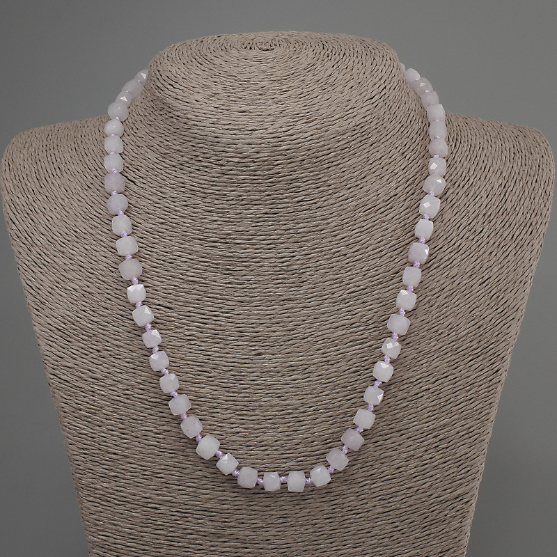Kunzite Necklace with Faceted Cube Beads, 6mm diameter ±, length 50mm ± with clasp