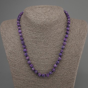 Charoite Bead Necklace with Faceted Cube Beads, 7 mm Diameter ±, 50 mm Length ± with Clasp