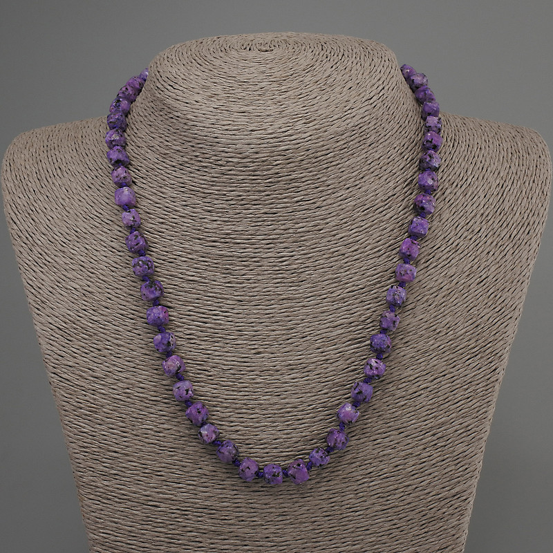 Charoite Bead Necklace with Faceted Cube Beads, 7 mm Diameter ±, 50 mm Length ± with Clasp