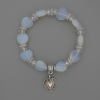 Moonstone Heart Bracelet, 12×12 mm heart-shaped stones, with metal inlays, 18 cm stretchy length
