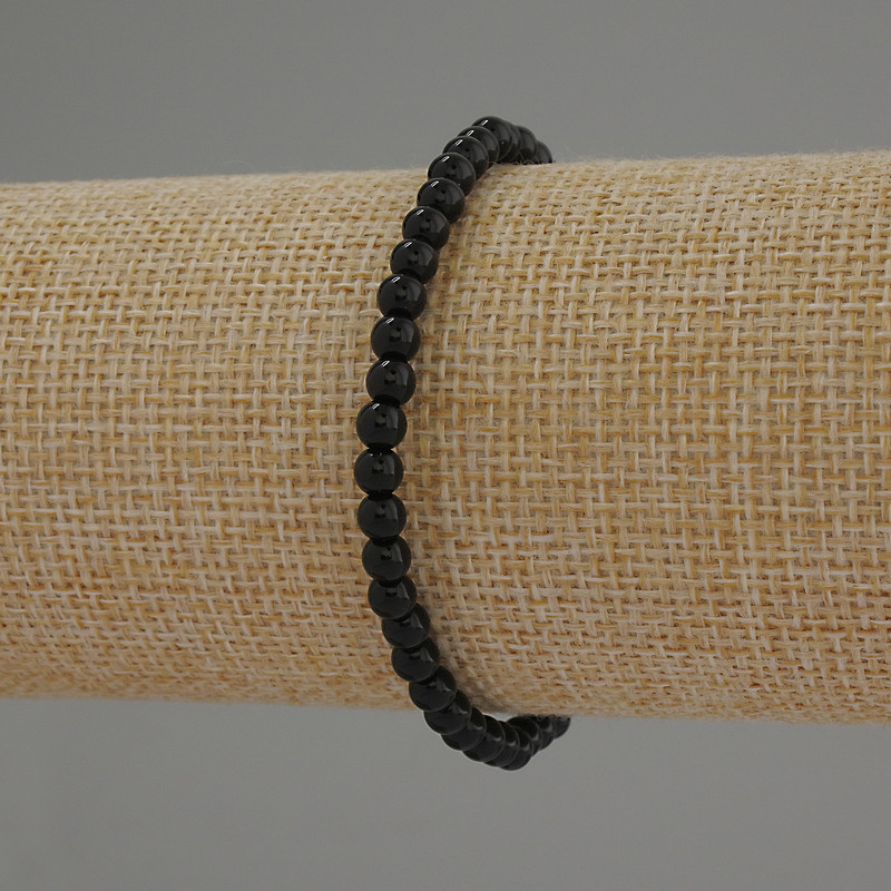 Agate bracelet with smooth beads, 4 mm diameter, 18 cm length, stretch