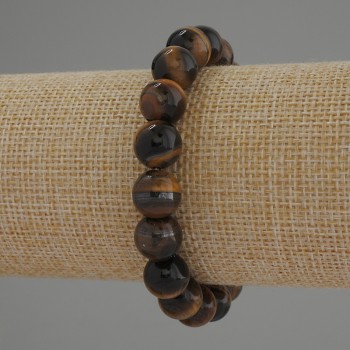 Tiger's Eye Bracelet with Smooth Beads, 10mm Diameter, 18mm Length, Stretch