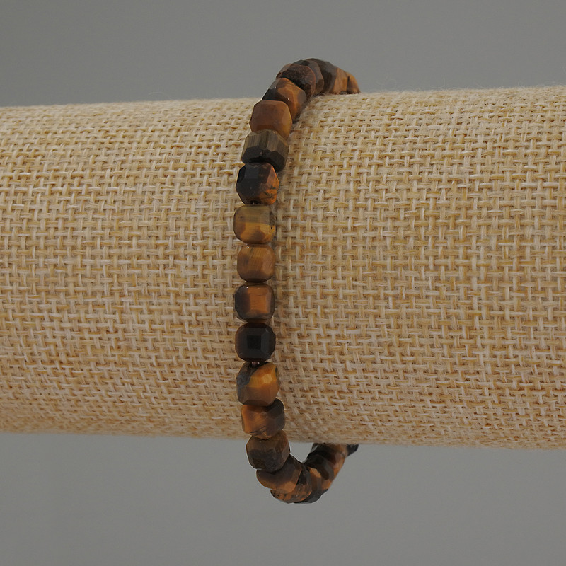 Tiger's Eye Bracelet with Faceted Cube Beads, approx. 5 mm in diameter, approx. 18 mm in length, stretch