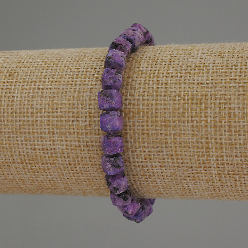 Charoite Bracelet with Faceted Cubes, 7 mm Diameter ±, 18 mm Length ±, Stretch Base