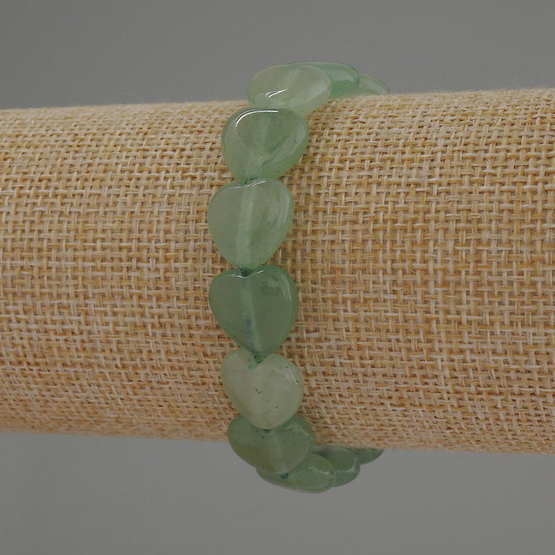 Jade Heart Bracelet, 12 mm diameter, 18 mm length, elastic