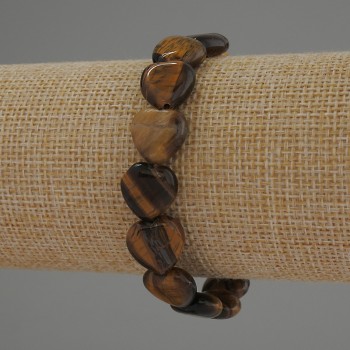 Tiger's Eye Heart Bracelet, bead diameter 12 mm ±, length 18 mm ±, stretch