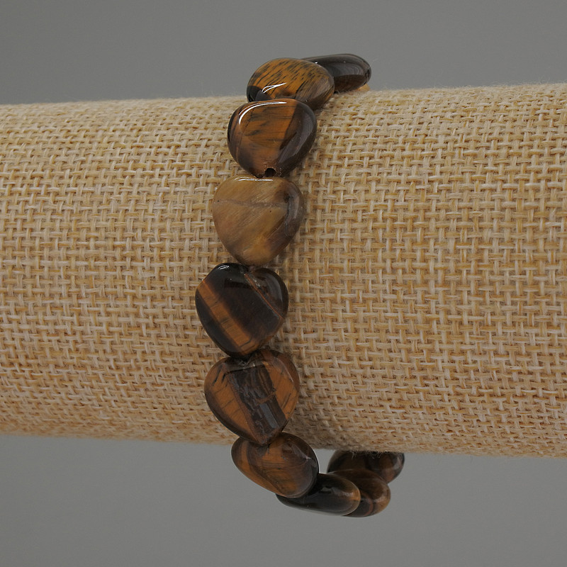 Tiger's Eye Heart Bracelet, bead diameter 12 mm ±, length 18 mm ±, stretch