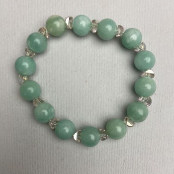 Bracelet of imitation amazonite. smooth 10 mm beads, Swarovski-style crystals 5x3 mm, length 18 mm, stretch
