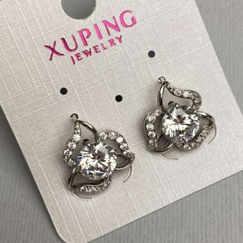 Discount! Xuping Rhodium Earrings with White Stone and White Crystals 15 mm +