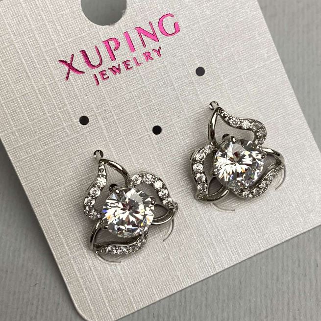 Discount! Xuping Rhodium Earrings with White Stone and White Crystals 15 mm +