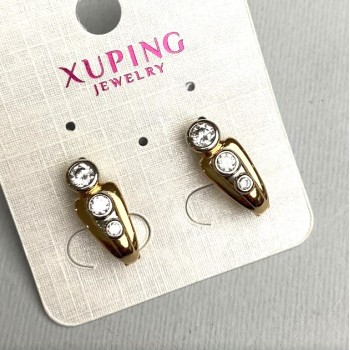 Discount! Xuping Earrings with White Crystals 7x18 mm +/- 18K Gold Plating