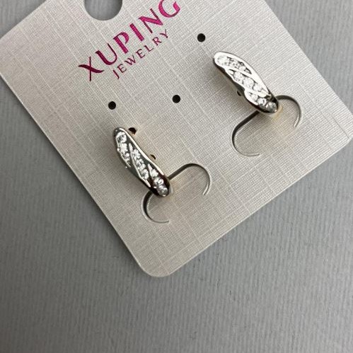 Xuping Earrings, 18K Gold Plating with Rhodium and White Crystals, 4x16 mm diameter