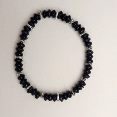 Aventurine Bracelet 'Blue Sand Night of Cairo' Rondelle, diameter 3x6 mm, with silver inserts, length 18 cm +/- (stretch)