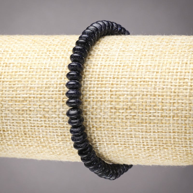 Elastic bracelet with blue sand aventurine 'Night of Cairo' smooth rondel, diameter 6x3mm+