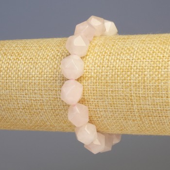 Rose quartz bracelet, natural stone, faceted, 11x11 mm, 18 cm stretch