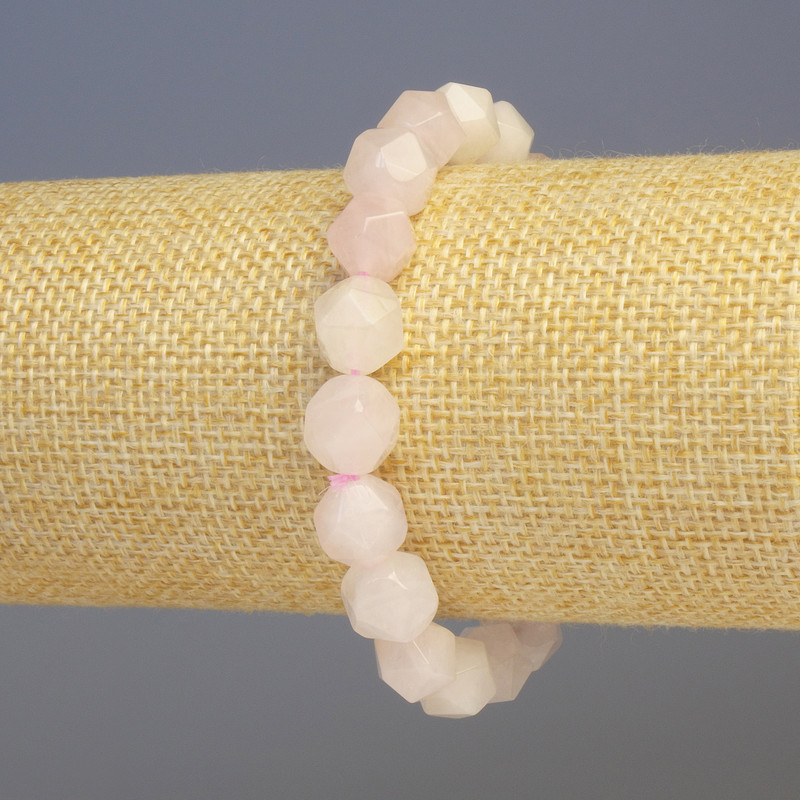 Rose quartz bracelet, natural stone, faceted, 8x8 mm, 18 cm length, stretch