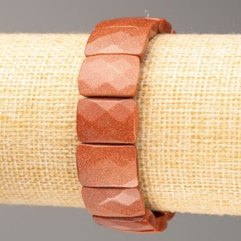 Elastic bracelet with natural Aventurine 'Golden Sand' faceted rectangular links 16.5x11.5 mm, length 20 cm