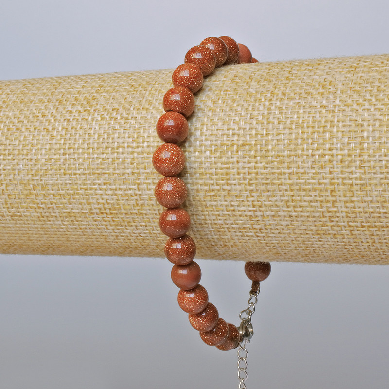 Aventurine Bracelet Golden Sand (synthetic) Smooth Bead, 8mm diameter + -, length 19-24 cm + - (silver clasp)