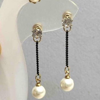 Double Stud Earrings "Pearlina" 6 mm +/- Crystal with Pearl 7.5 mm +/- length 38 mm+