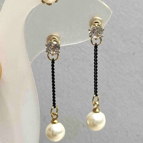 Double Stud Earrings "Pearlina" 6 mm +/- Crystal with Pearl 7.5 mm +/- length 38 mm+