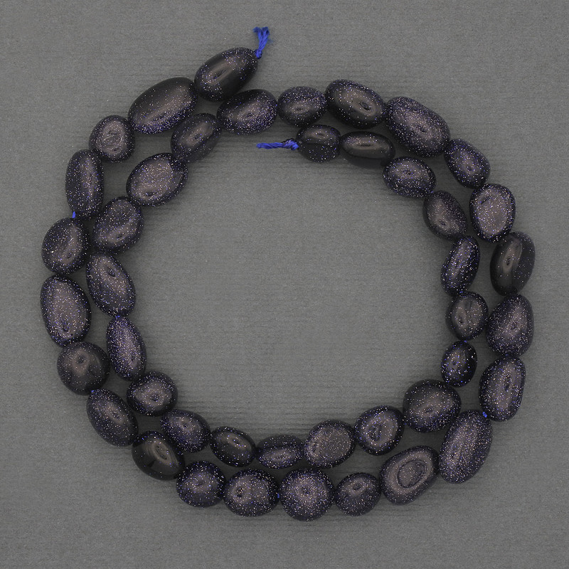 Synthetic Aventurine Beads Blue Sand Faceted, Diameter 9-12x8 mm ± on a Thread, Length 41 cm+