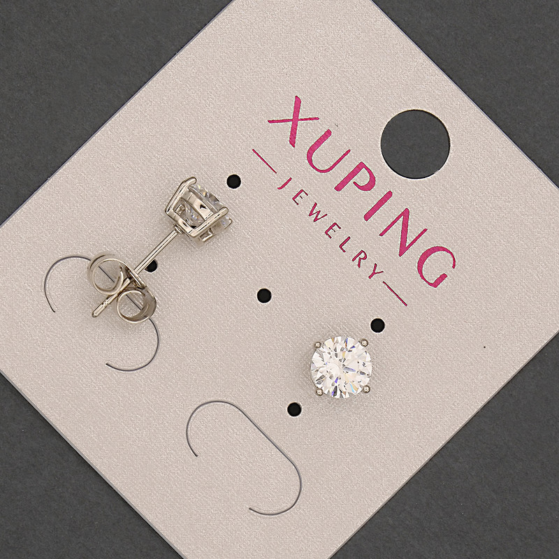 Xuping Stud Earrings with White Crystal, Diameter ~6 mm, Rhodium