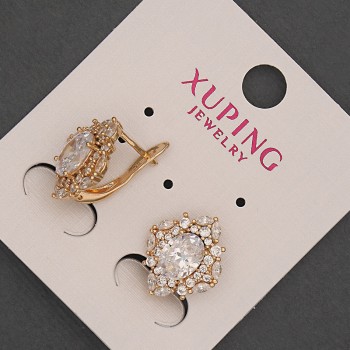 Xuping Earrings with White Crystals and a White Crystal, 12 mm Diameter, 16 mm Length, 18K Gold Plating