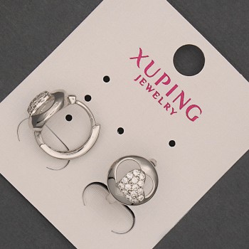 Xuping Earrings with White Crystals, diameter 10x13 mm ± Rhodium