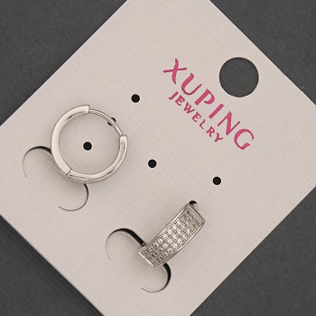 Xuping Earrings with White Crystals, Diameter 5×14 mm, Rhodium