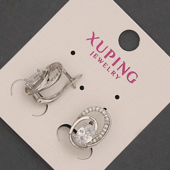 Xuping Earrings with White Rhinestones and Crystal, diameter 11×15 mm, rhodium-plated