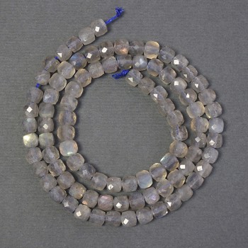 Labradorite Beads, Faceted Cube, 4x4 mm, on Thread, Length 39 cm ±