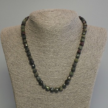 Dragon's Blood Jasper Beaded Necklace with Faceted Cubes, 7 mm Diameter ±, Length 45 cm ±, with Clasp