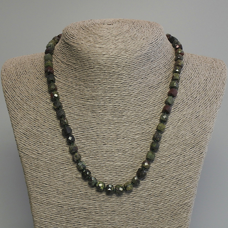 Dragon's Blood Jasper Beaded Necklace with Faceted Cubes, 7 mm Diameter ±, Length 45 cm ±, with Clasp