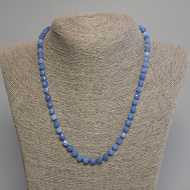 Aquamarine necklace with faceted cubes, 5 mm diameter, 45 cm length, with a clasp