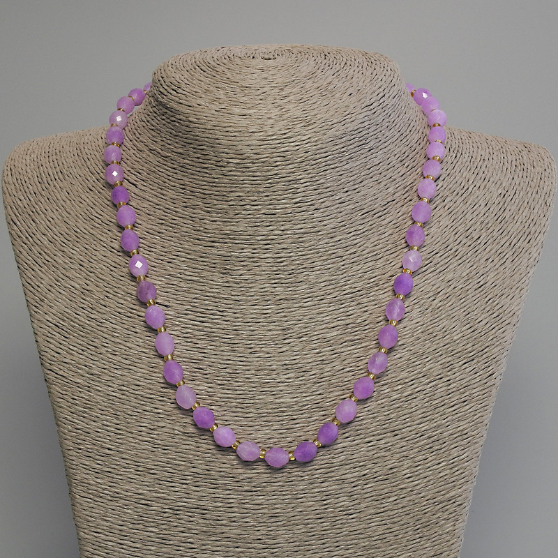 Lavender Amethyst Necklace - Faceted Bead 8x6 mm, 3 mm seed beads, length about 45 cm, with clasp