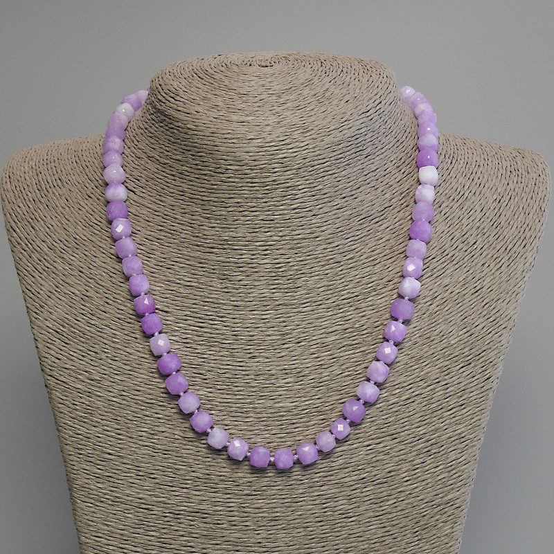 Kunzite Necklace with Faceted Cube Beads, 7mm Diameter ±, 45cm Length ±, with Clasp