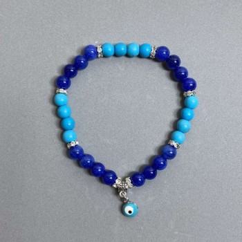 Bracelet 'Assortment' with Smooth Beads 6mm +/-, Metal Inserts, Length 18mm +/-, Stretch