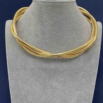 Triple Necklace - gold-toned metal choker with extender chain