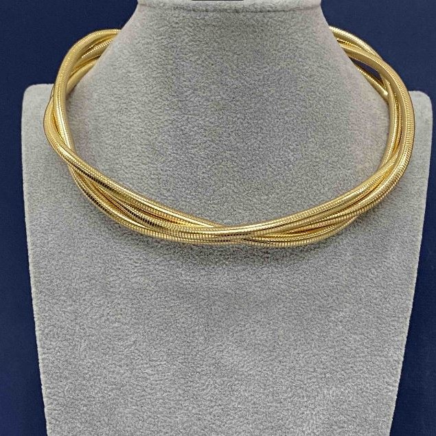 Triple Necklace - gold-toned metal choker with extender chain