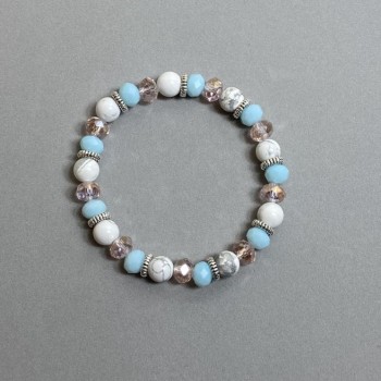 Bracelet 'Assorti' Faceted Rondelles 8x6 mm +/- Bead 8 mm +/- with Metal Inserts, Length 18 mm +/- Stretch