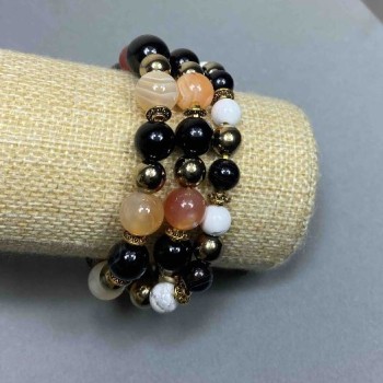 Bracelet with Assorted Ball Beads 10.5mm, 10mm and 8mm, with Metal Inserts, 18 cm Stretch