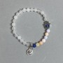 Bracelet White Quartz (named after), multicolor acrylic smooth beads, 6.5 mm diameter ± with silver-tone inserts, length 18 cm ± (stretch)