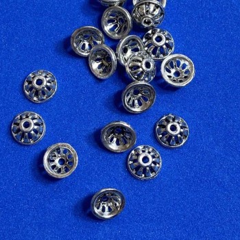 Bead cap findings, silver-tone metal, 9x1 mm diameter ±, hole diameter approx. 2 mm ±, packaging 20 g (approx. 35 pcs)